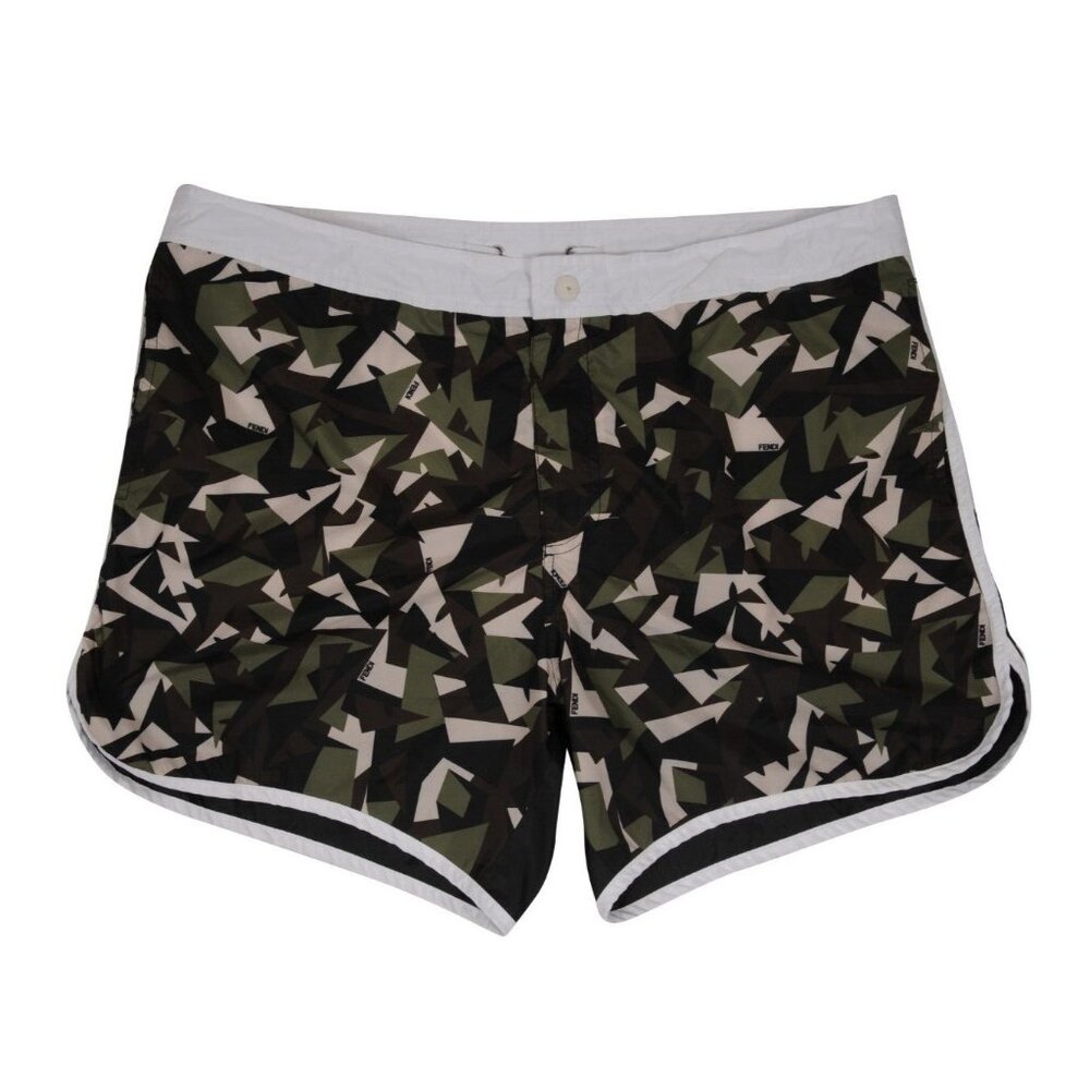 Fendi Mens Big Bugs Boxer Swim Trunks Large IT 52 XL Green Brown Camo Shorts